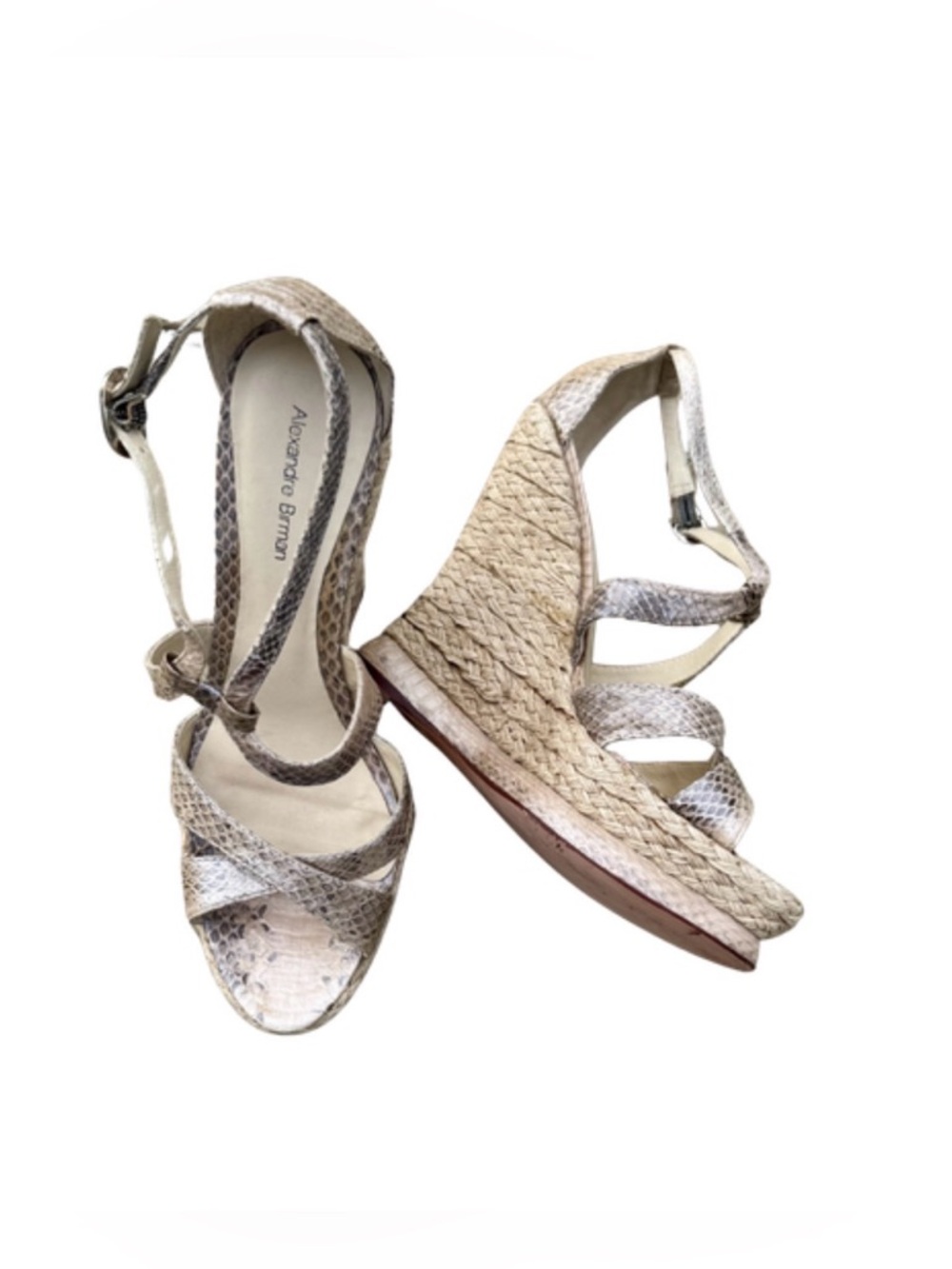 Alexandre Birman Snakeskin-Style Espadrille Wedge Sandals – Size 9